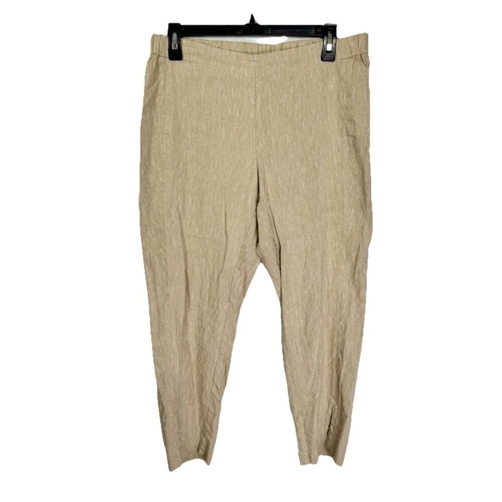 J. Jill Linen Stretch Pants Womens Small Beige Tan Flax Crop Split Leg Pull On